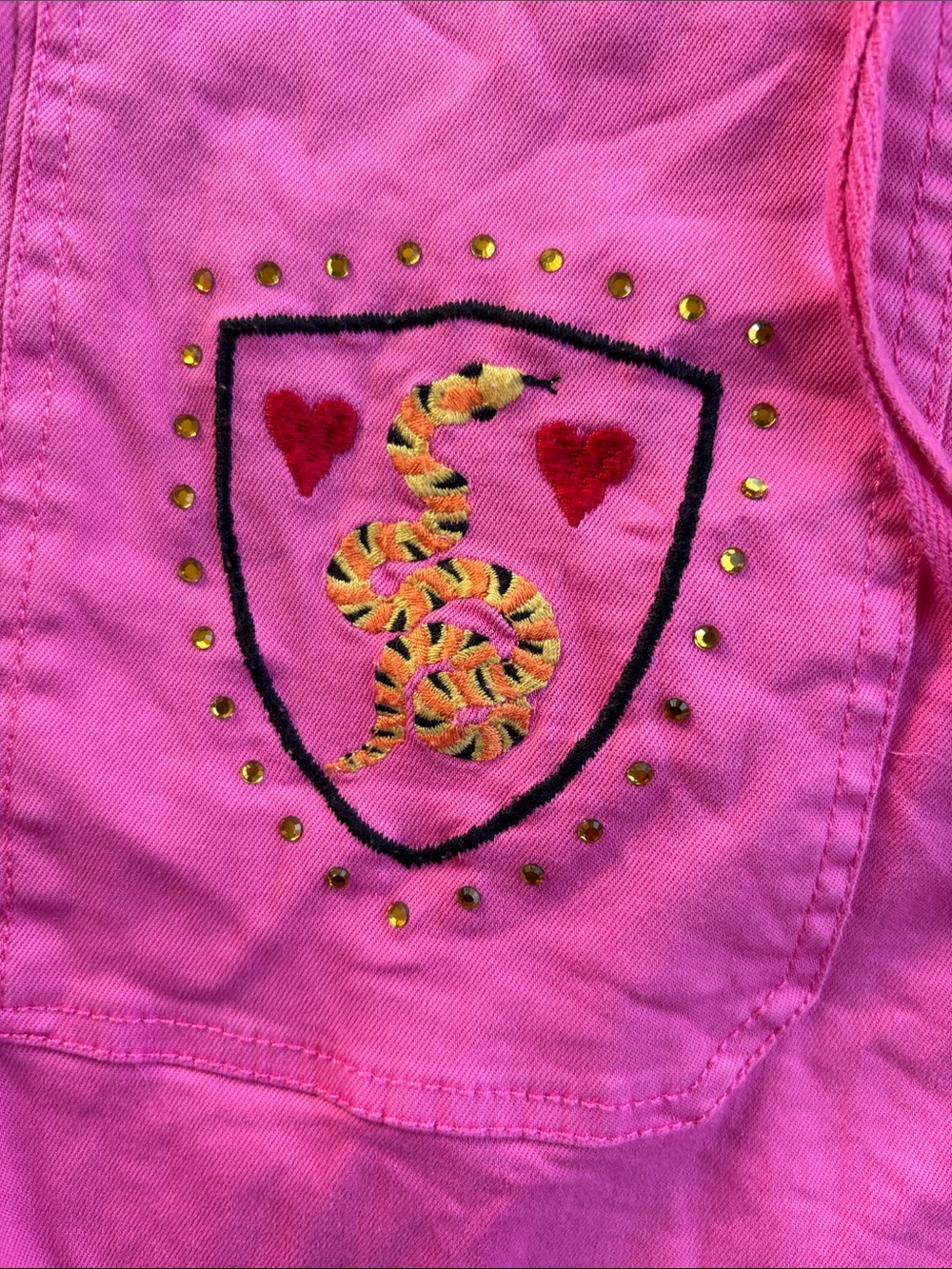 Hot Pink Cargo Capri Pants with Patch Detail - Picture 3 of 6